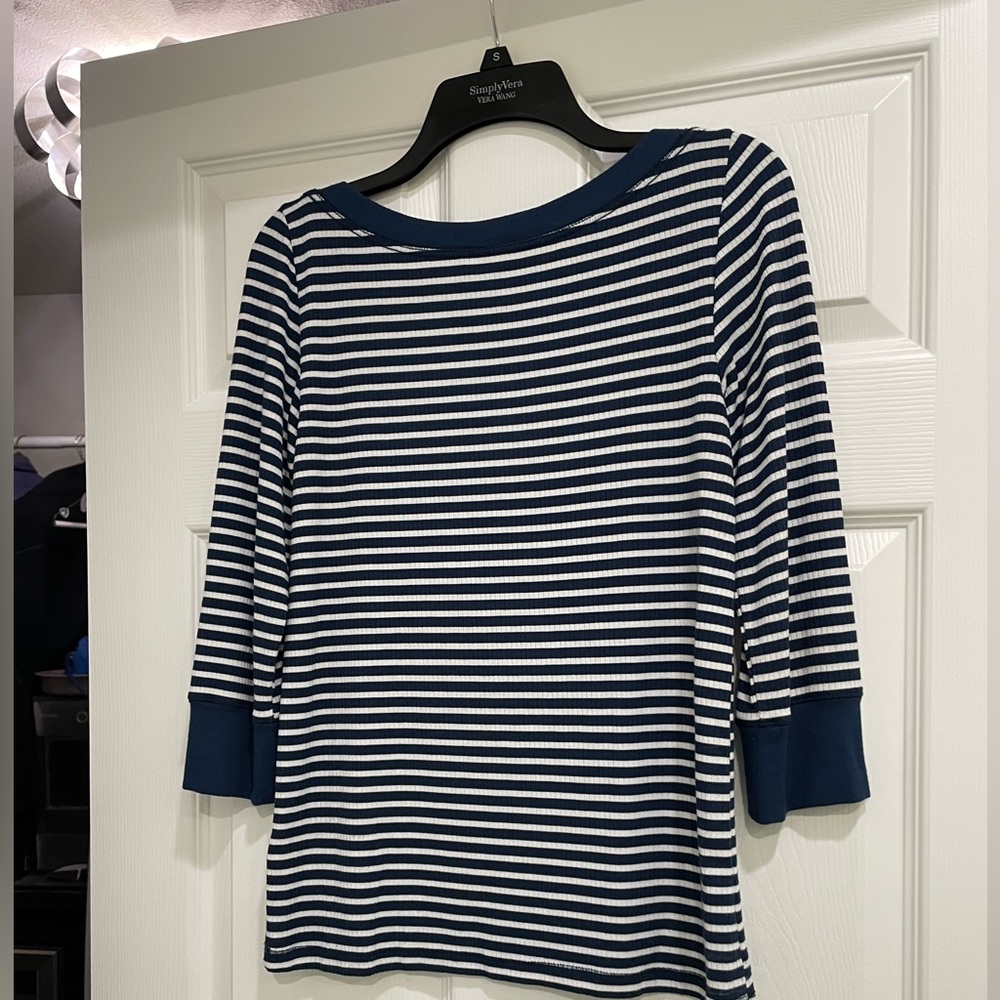 Navy and White Striped Women's Top